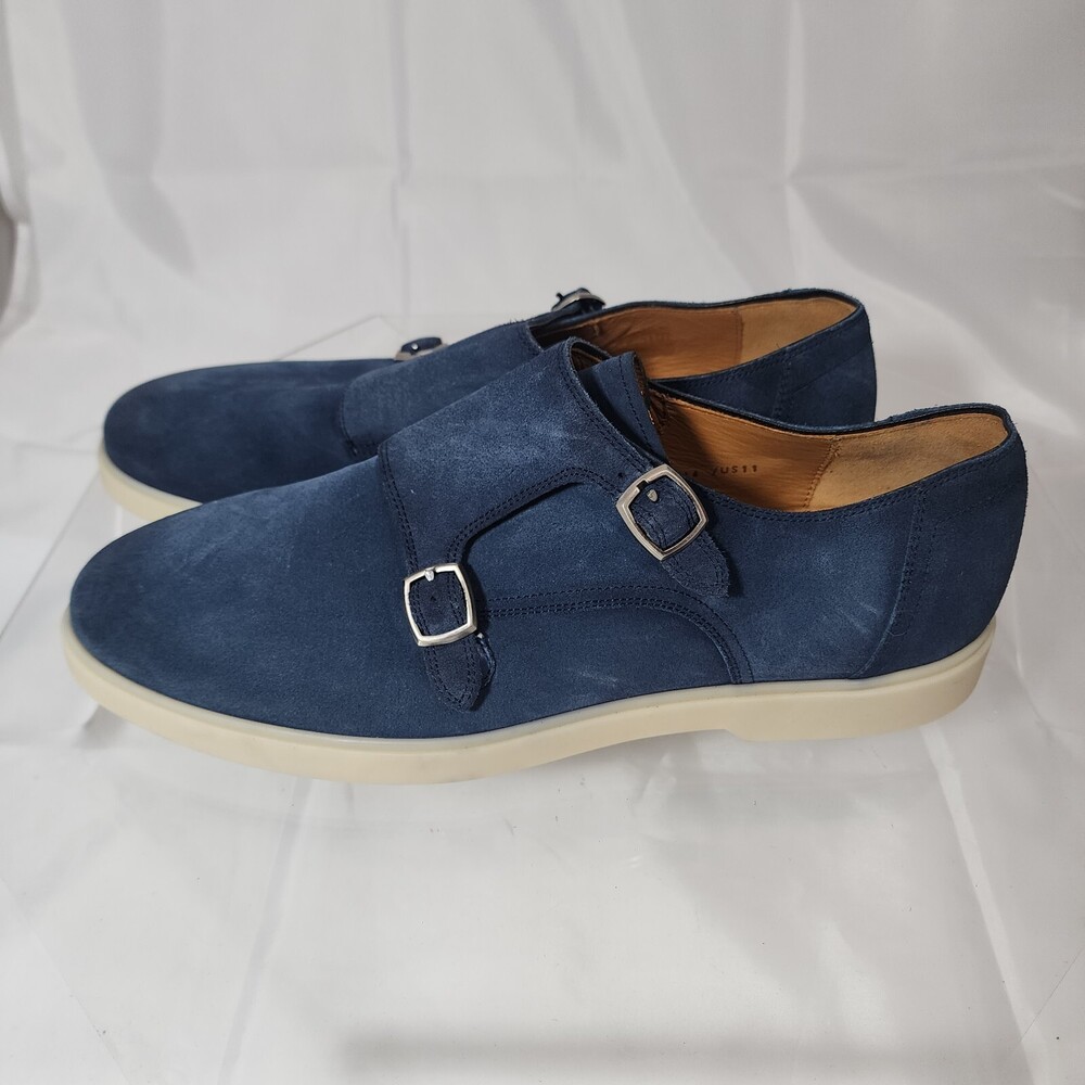 Magnanni 23881 Men 11/44 Paulo Navy Blue Suede Double Monk Strap Loafers/Shoes